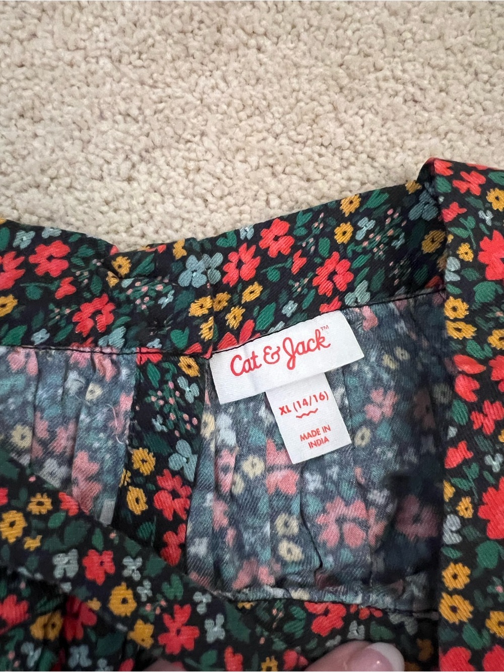 Youth sized Cat & Jack Black Floral Dress with Red & Yellow Flowers - 14/16 - Picture 5 of 5